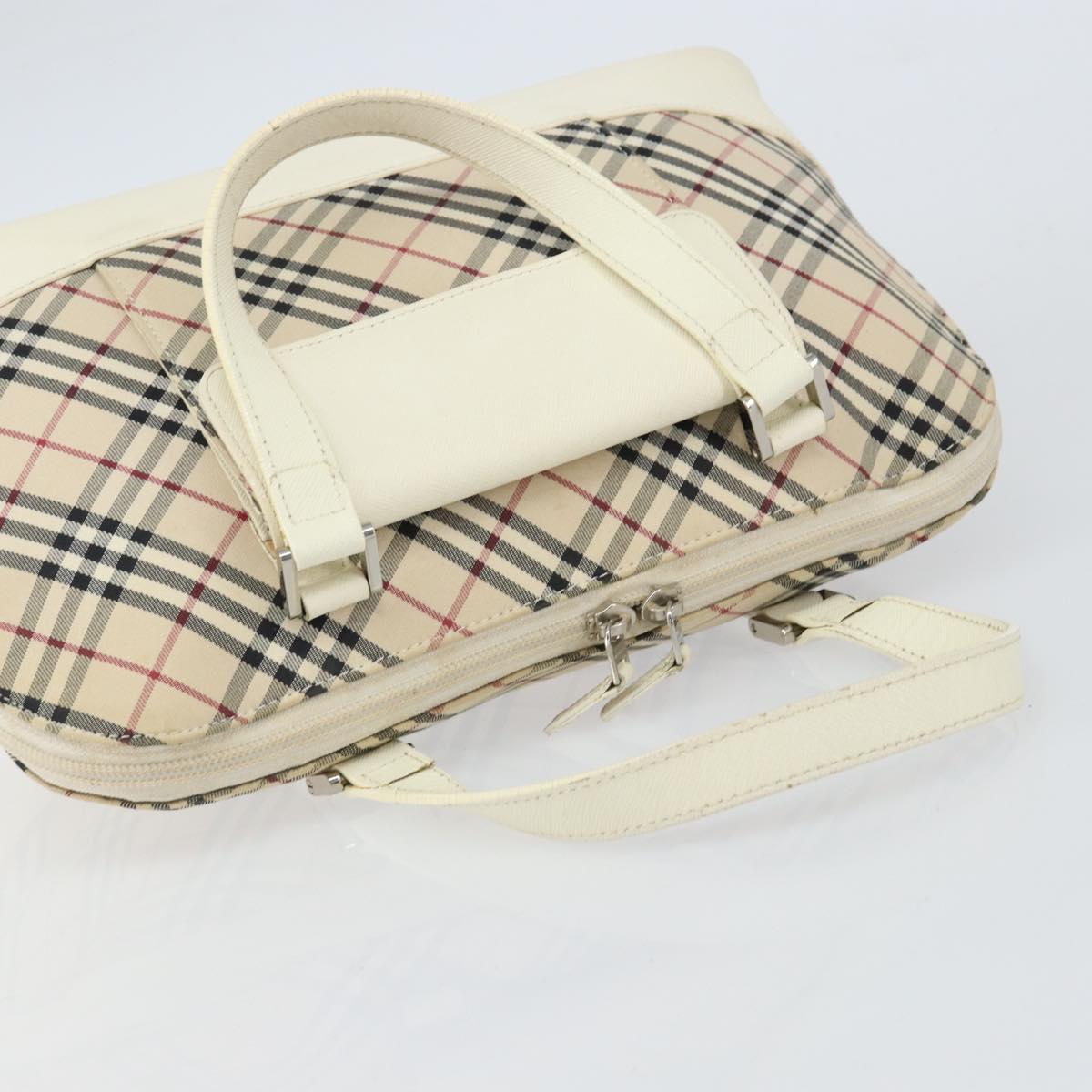 BURBERRY Nova Check Hand Bag Canvas Beige Silver Auth BA8236