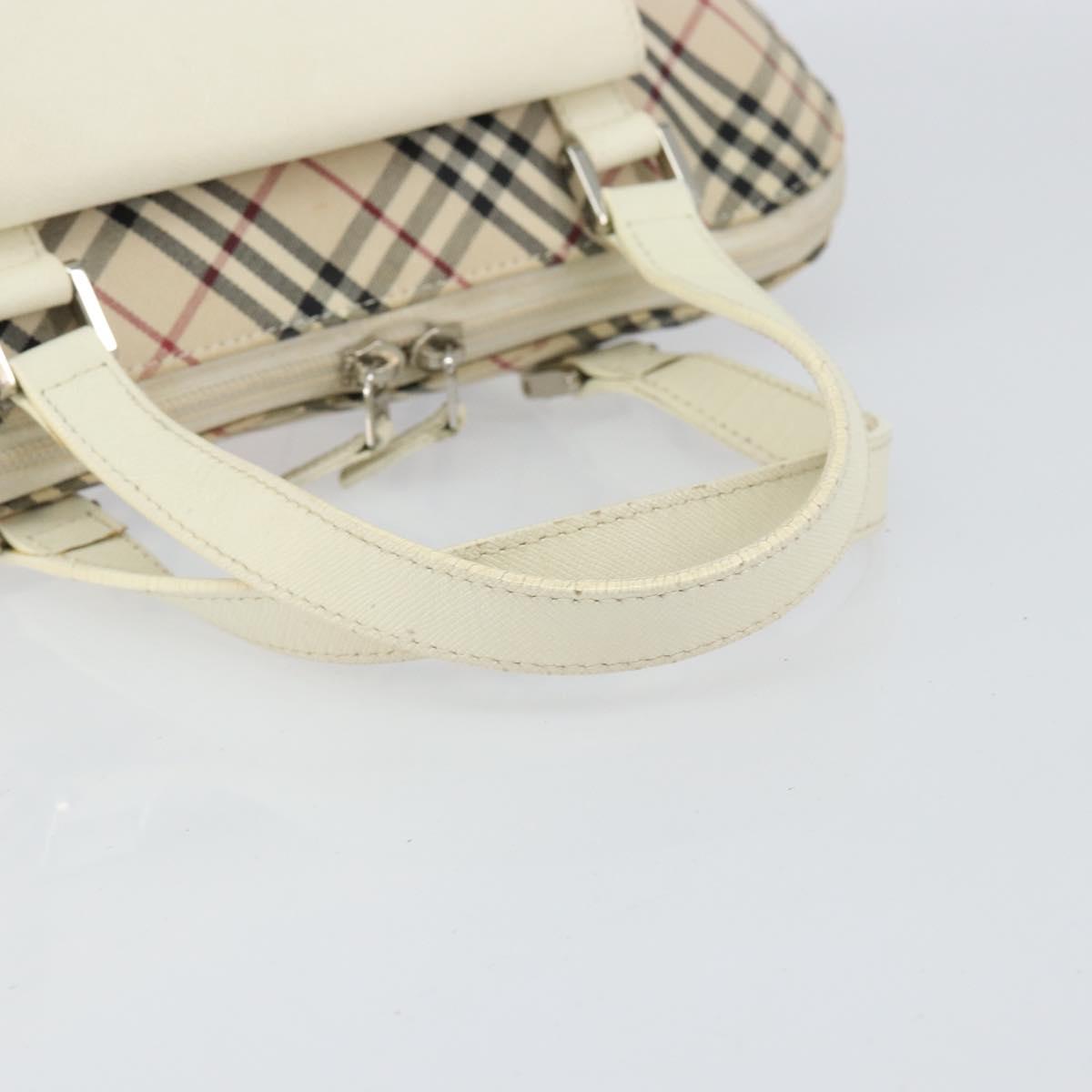 BURBERRY Nova Check Hand Bag Canvas Beige Silver Auth BA8236