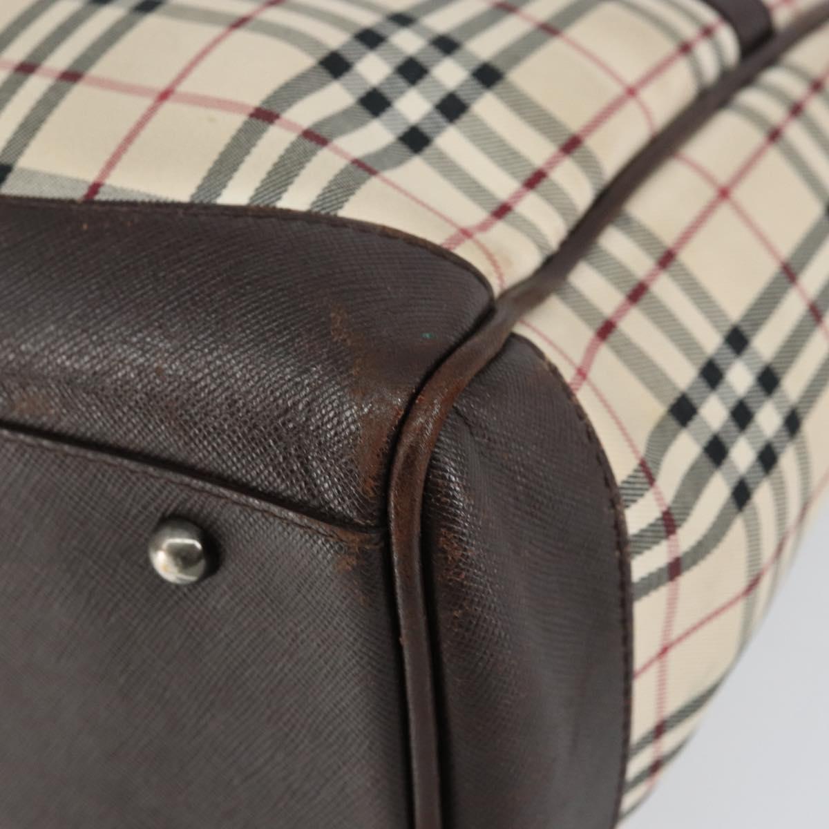 BURBERRY Nova Check Hand Bag Canvas Beige Silver Auth BA8237