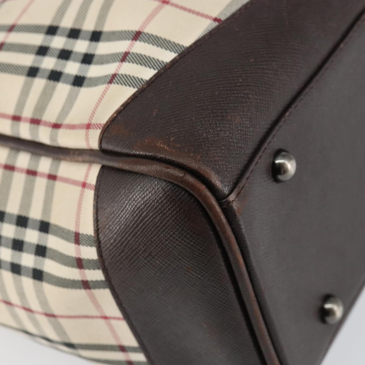 BURBERRY Nova Check Hand Bag Canvas Beige Silver Auth BA8237