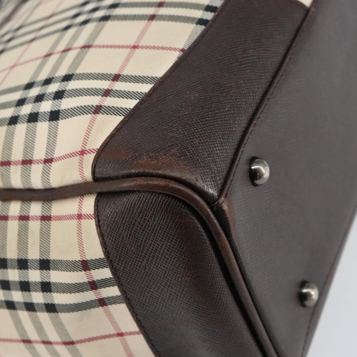 BURBERRY Nova Check Hand Bag Canvas Beige Silver Auth BA8237
