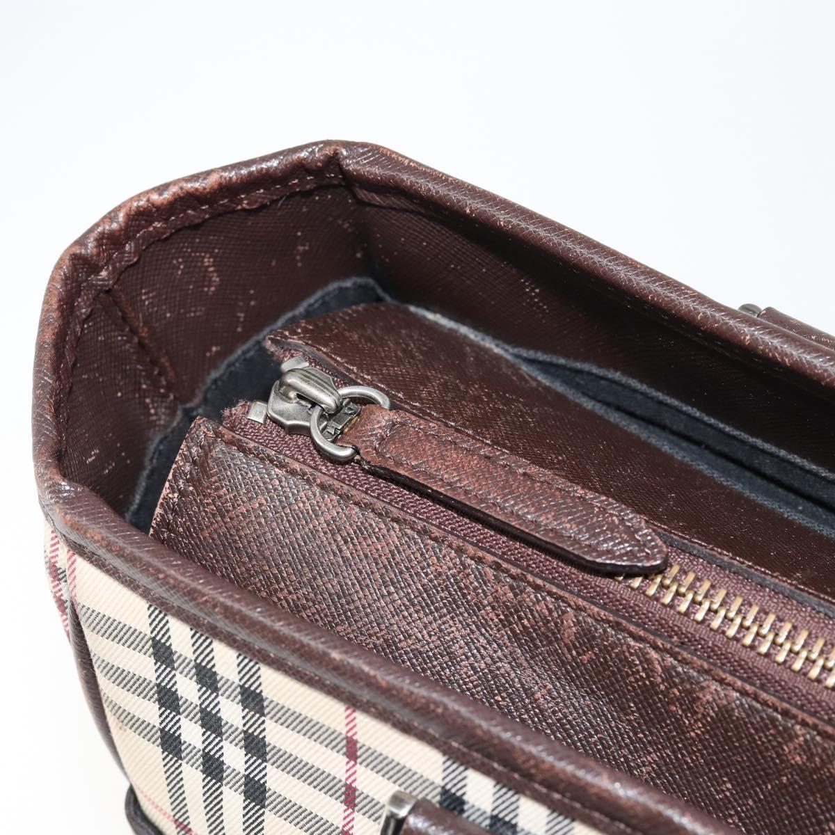 BURBERRY Nova Check Hand Bag Canvas Beige Silver Auth BA8237