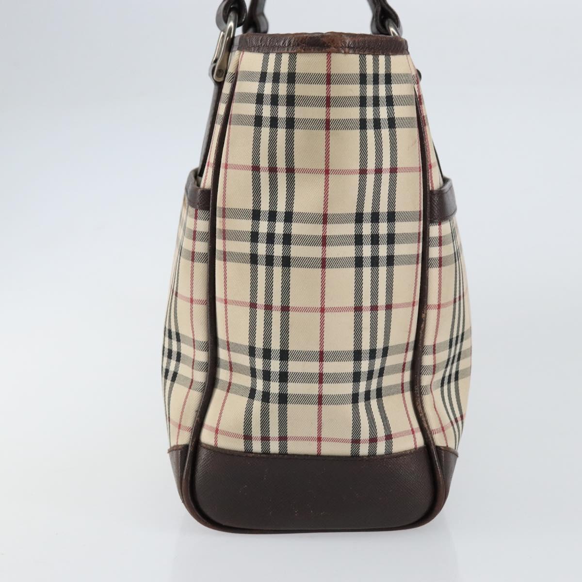 BURBERRY Nova Check Hand Bag Canvas Beige Silver Auth BA8237