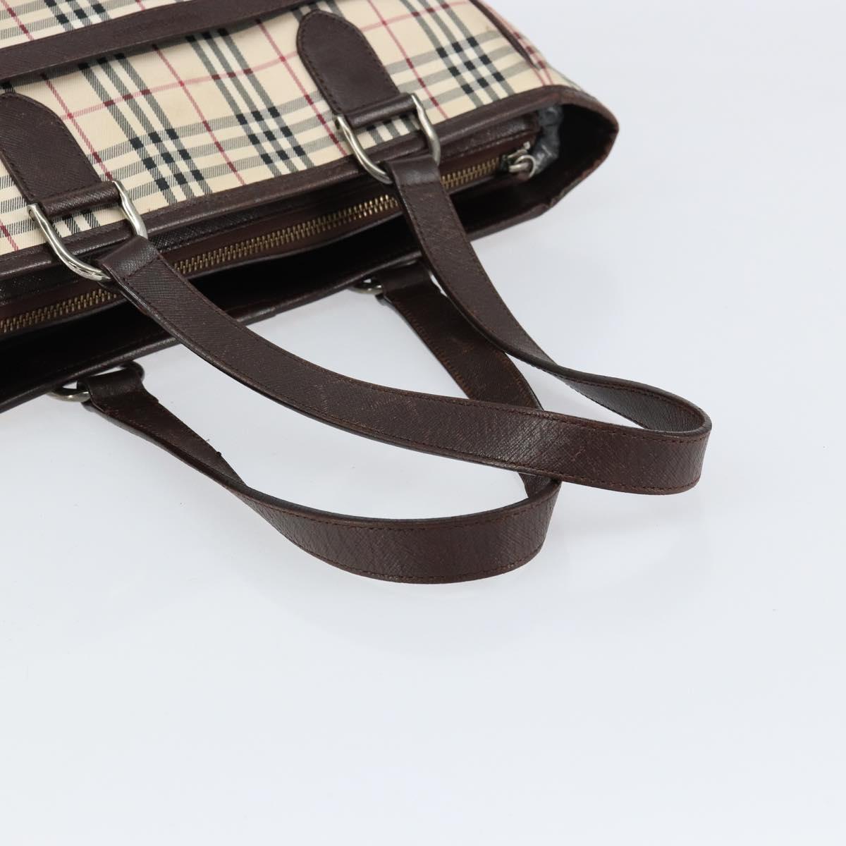 BURBERRY Nova Check Hand Bag Canvas Beige Silver Auth BA8237