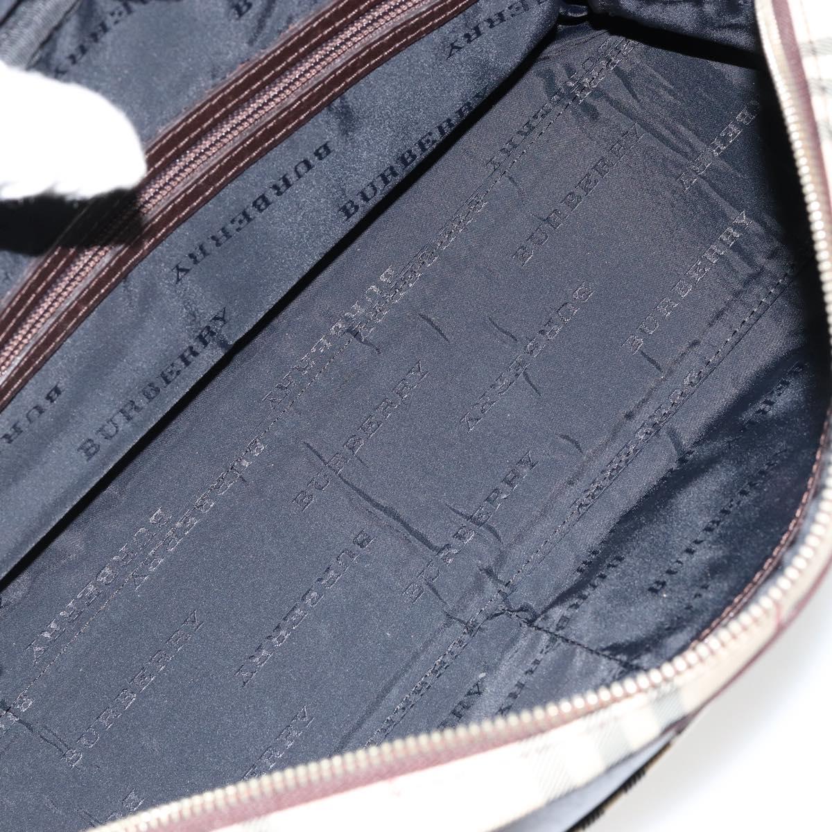 BURBERRY Nova Check Tote Bag Nylon Beige Silver Auth BA8238