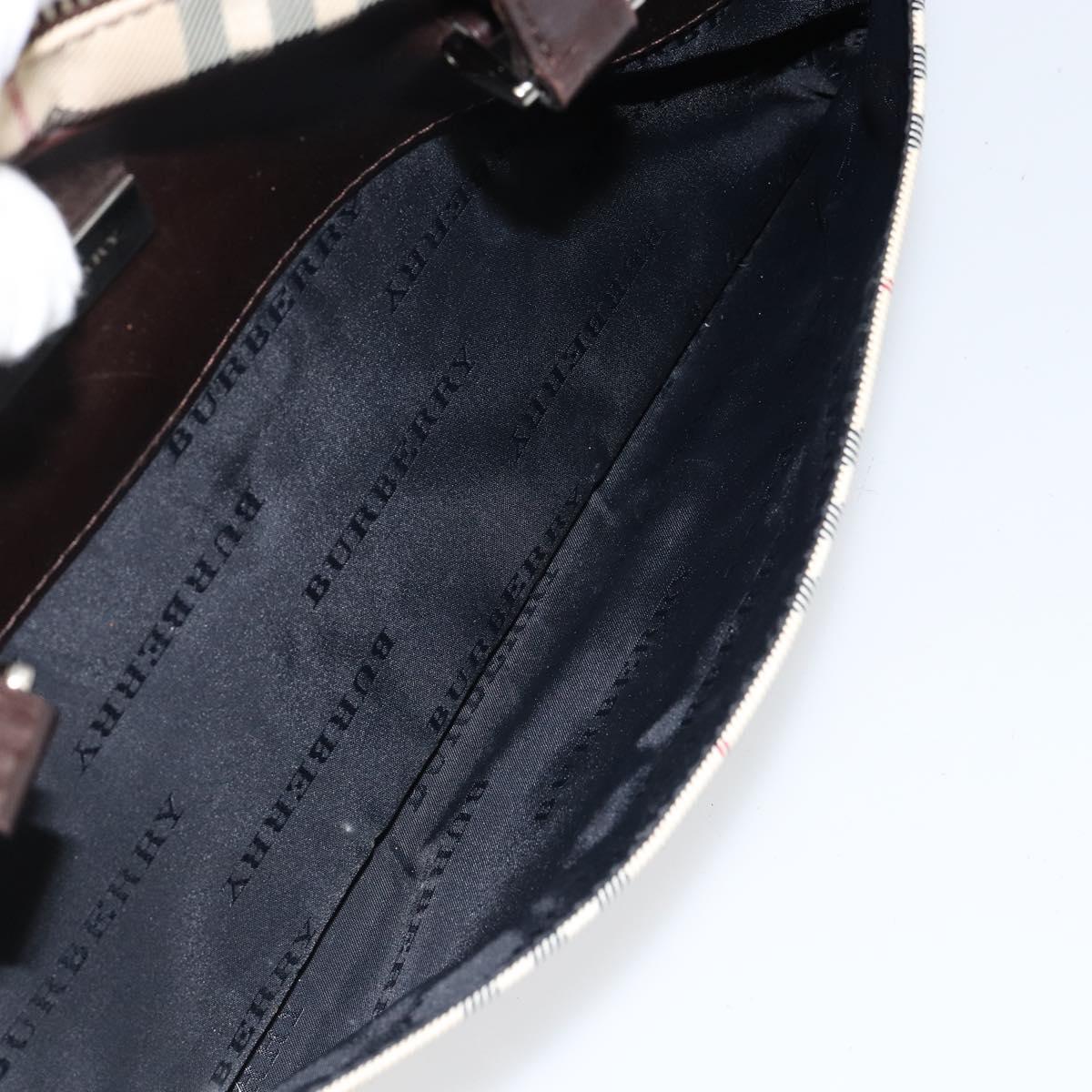 BURBERRY Nova Check Tote Bag Nylon Beige Silver Auth BA8238