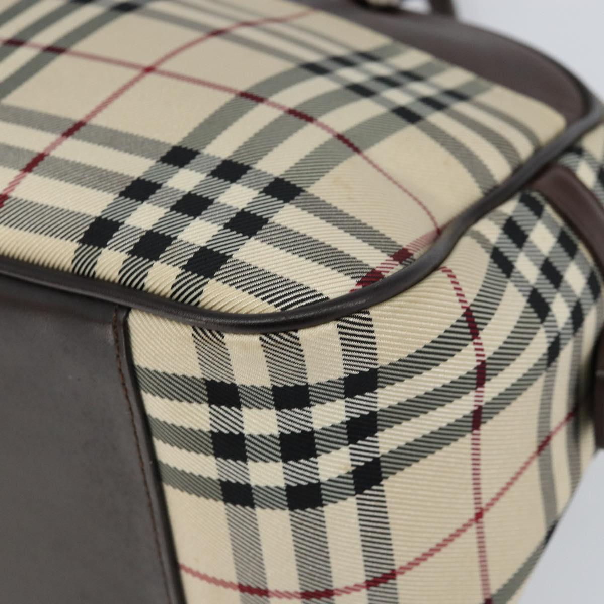 BURBERRY Nova Check Tote Bag Nylon Beige Silver Auth BA8239