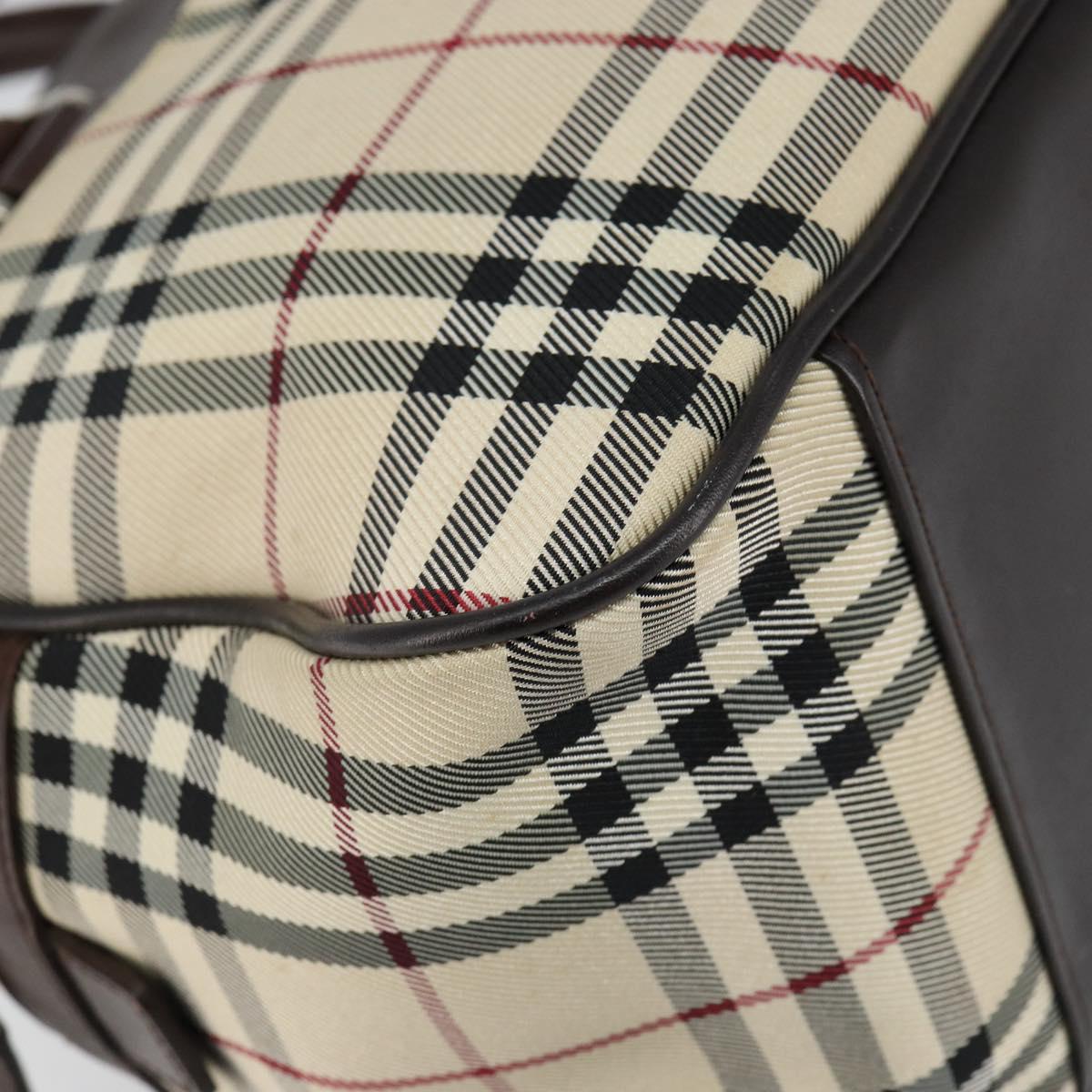 BURBERRY Nova Check Tote Bag Nylon Beige Silver Auth BA8239