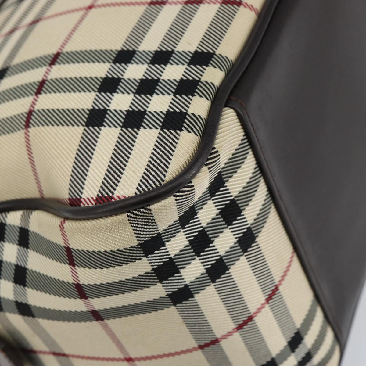 BURBERRY Nova Check Tote Bag Nylon Beige Silver Auth BA8239
