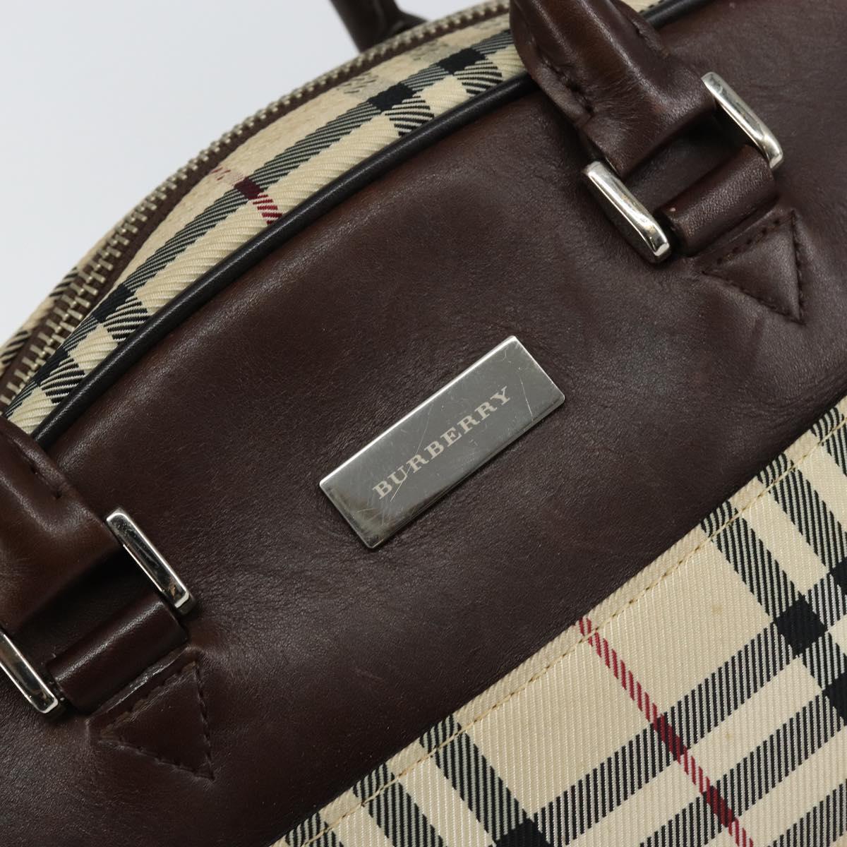BURBERRY Nova Check Tote Bag Nylon Beige Silver Auth BA8239
