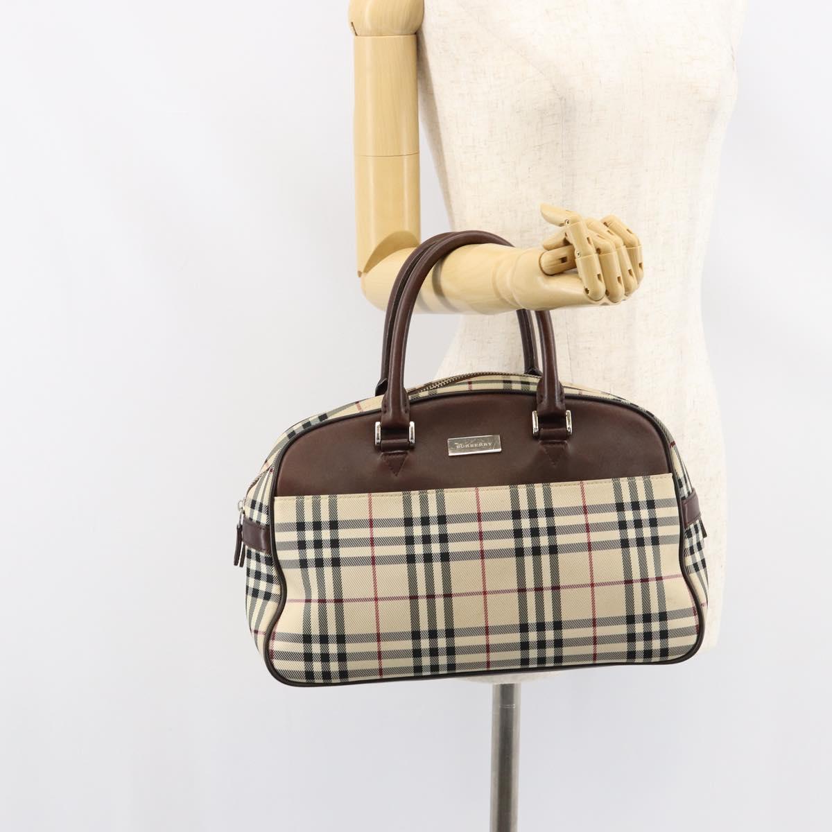 BURBERRY Nova Check Tote Bag Nylon Beige Silver Auth BA8239