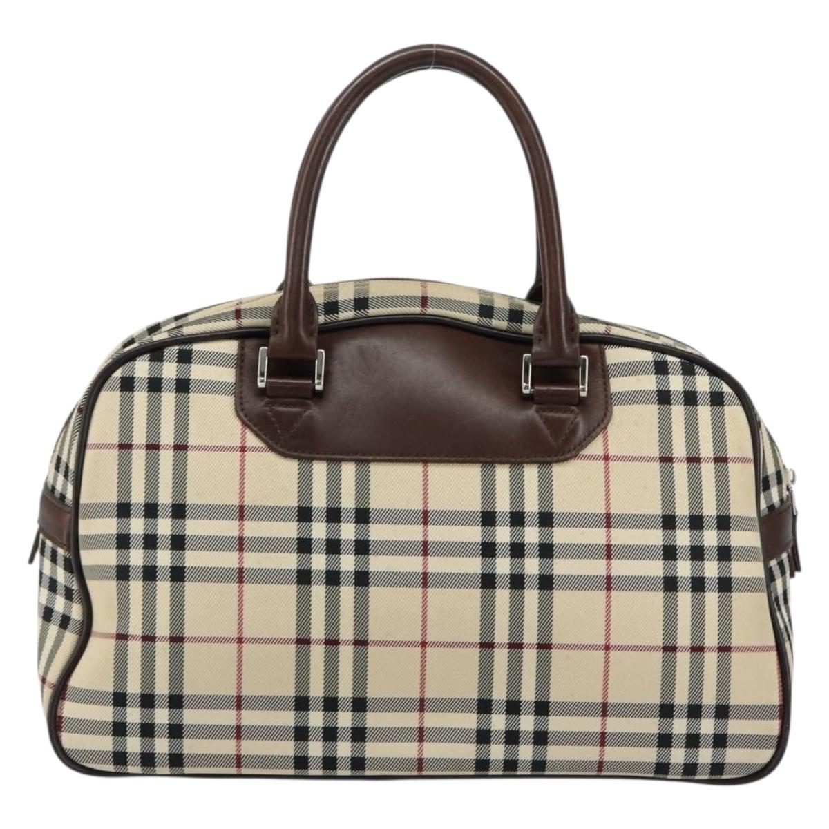 BURBERRY Nova Check Tote Bag Nylon Beige Silver Auth BA8239