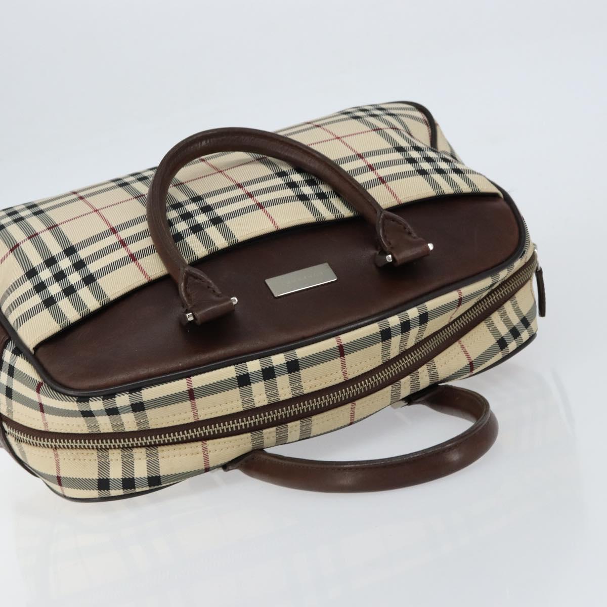 BURBERRY Nova Check Tote Bag Nylon Beige Silver Auth BA8239
