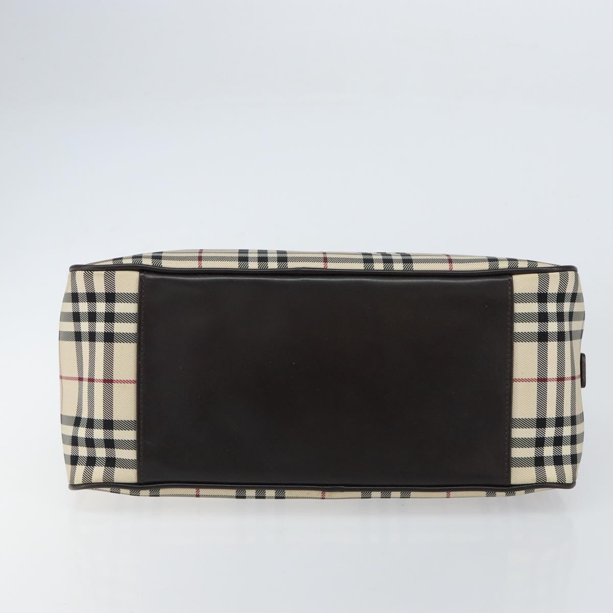 BURBERRY Nova Check Tote Bag Nylon Beige Silver Auth BA8239