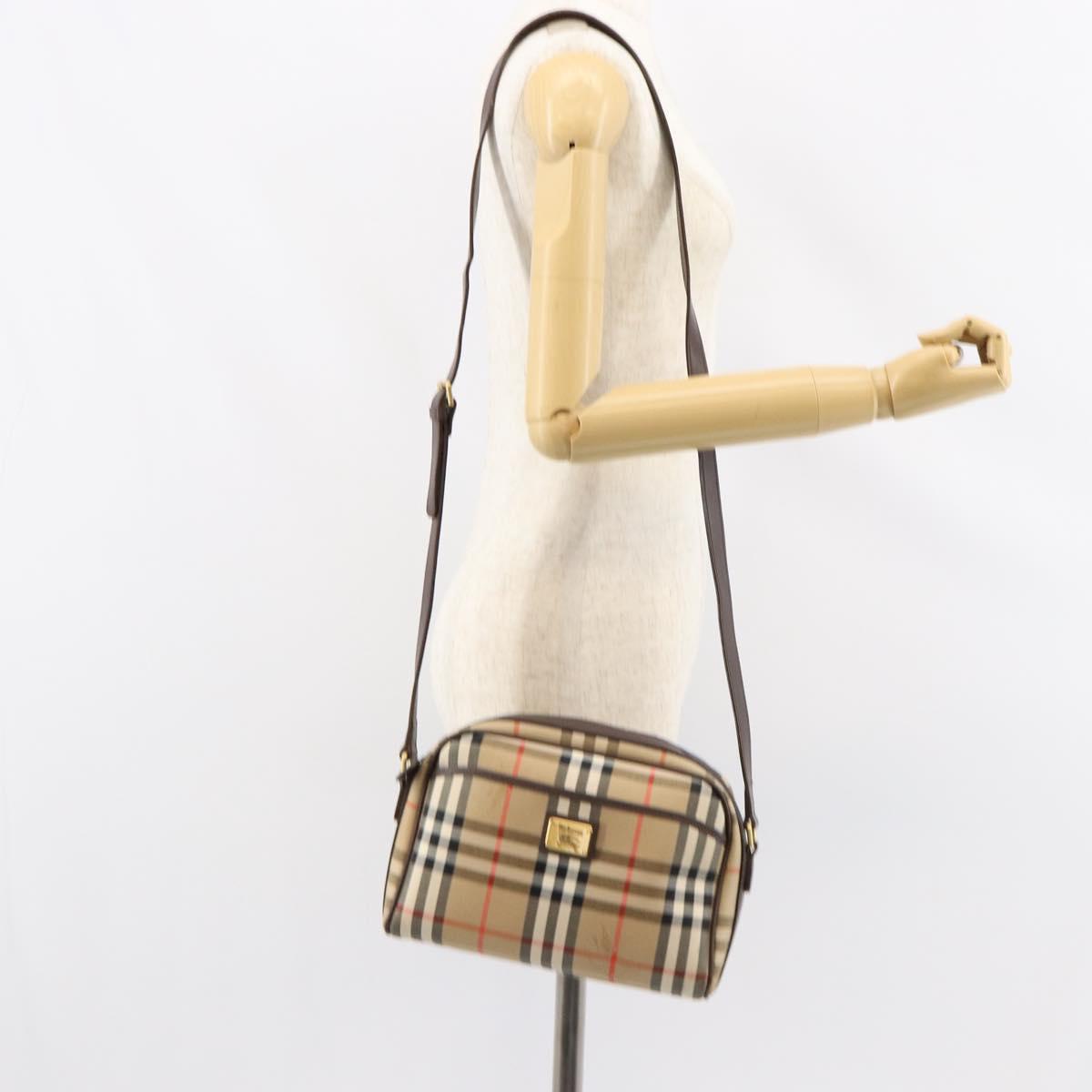 Burberrys Nova Check Shoulder Bag Canvas Beige Gold Auth BA8240