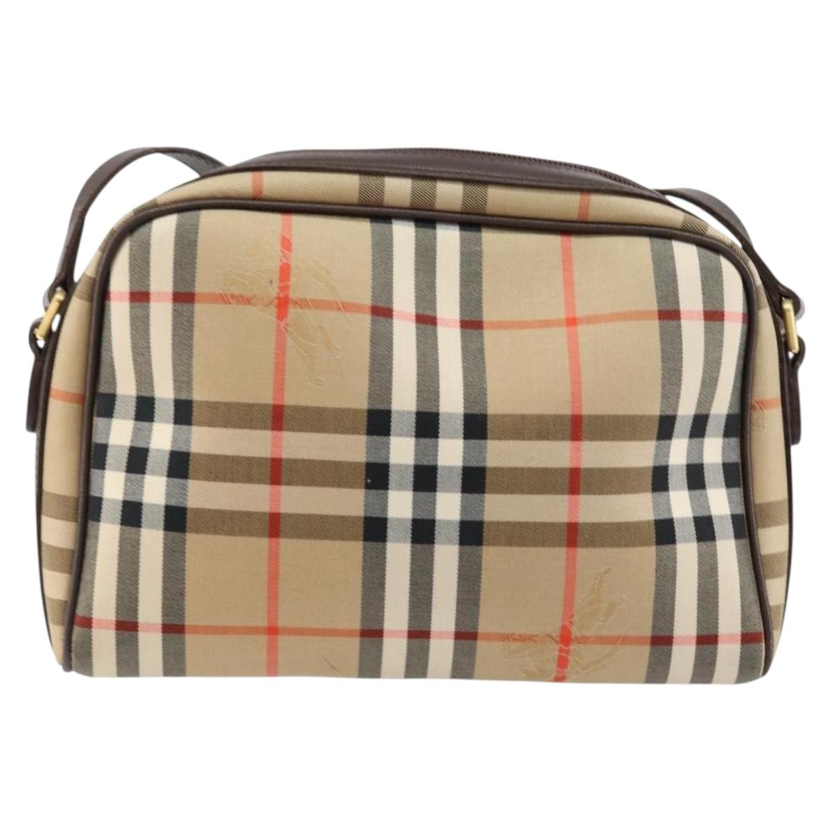 Burberrys Nova Check Shoulder Bag Canvas Beige Gold Auth BA8240