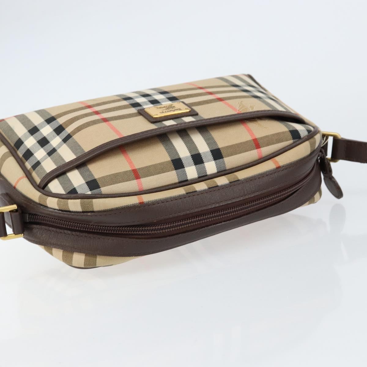 Burberrys Nova Check Shoulder Bag Canvas Beige Gold Auth BA8240