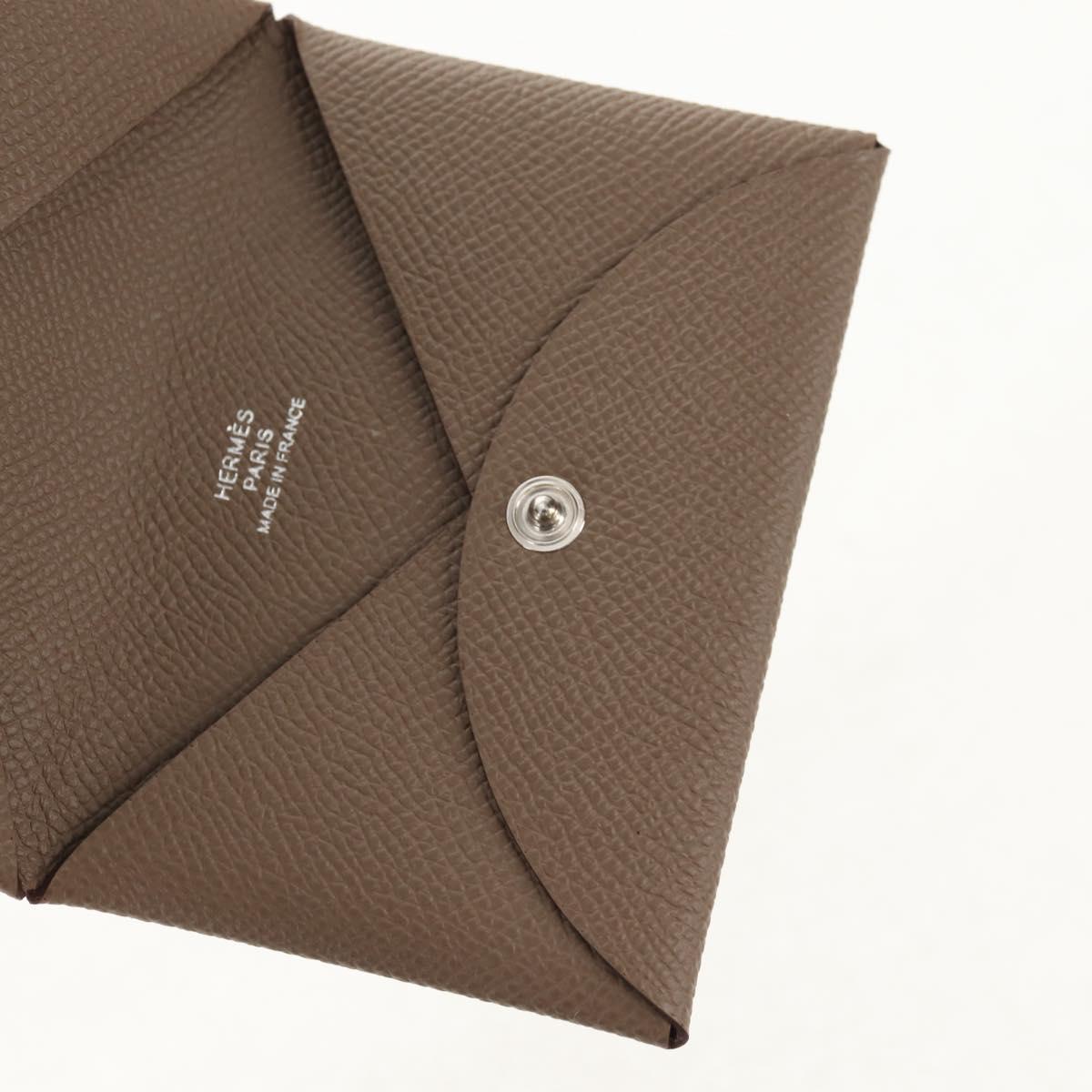 HERMES Calvi Coin Purse Leather Beige Silver Auth BA8241M