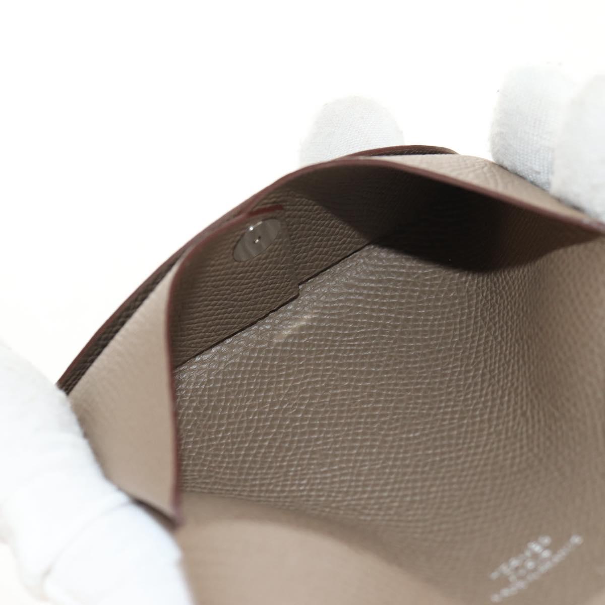 HERMES Calvi Coin Purse Leather Beige Silver Auth BA8241M