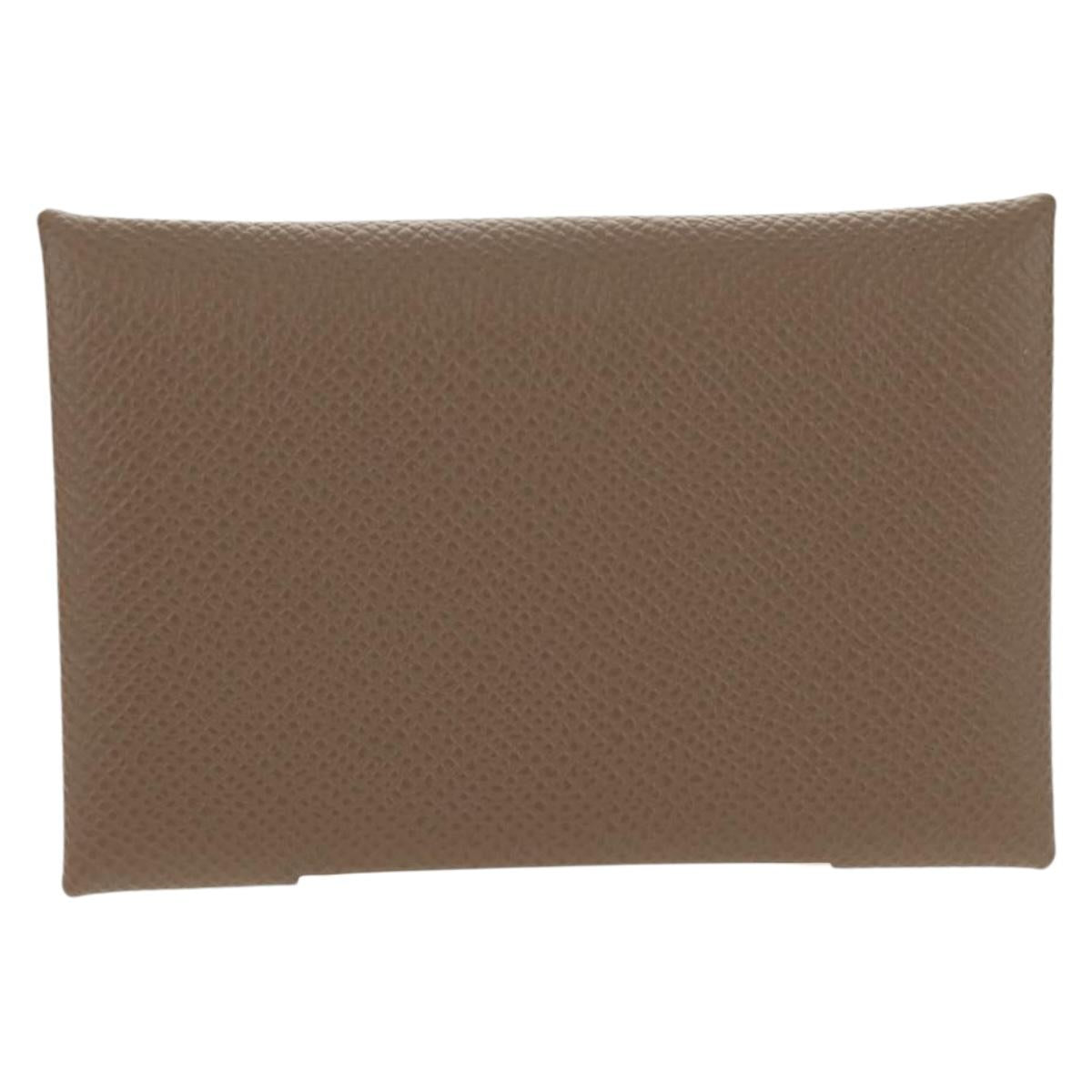 HERMES Calvi Coin Purse Leather Beige Silver Auth BA8241M