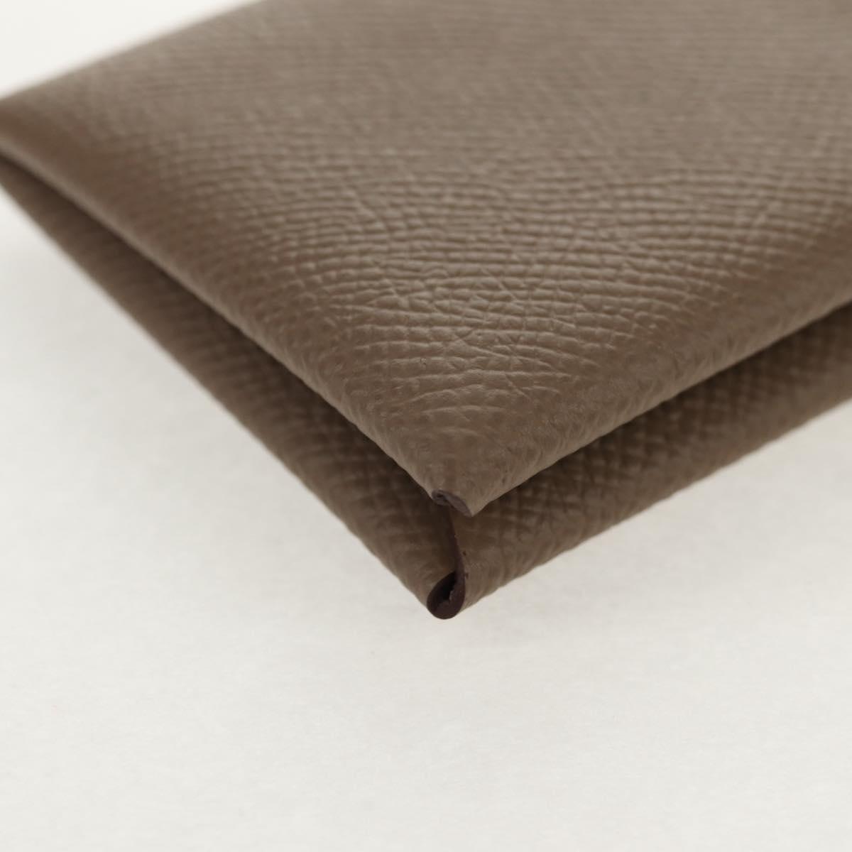 HERMES Calvi Coin Purse Leather Beige Silver Auth BA8241M