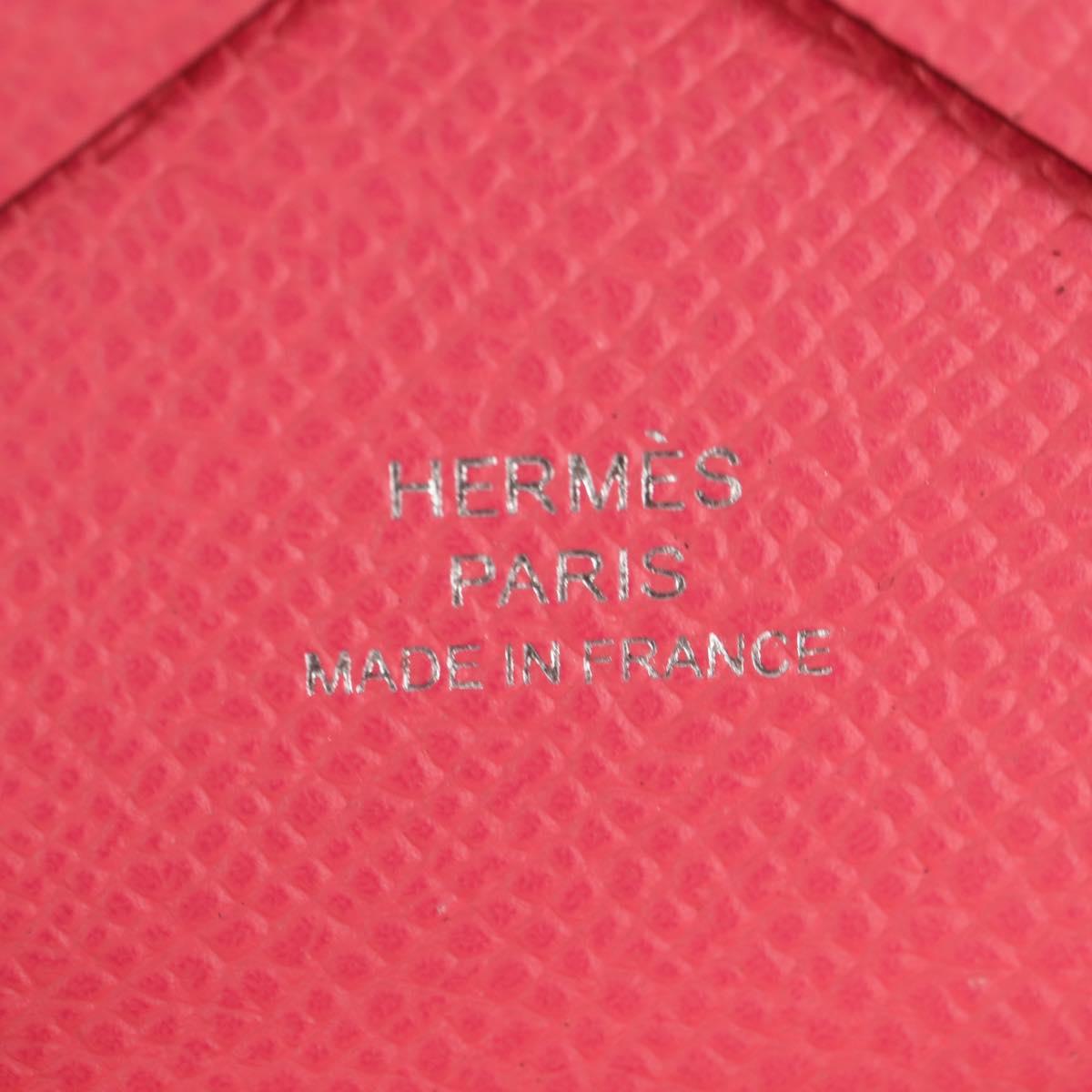 HERMES Calvi Duo Coin Purse Leather Pink Silver Auth BA8242M
