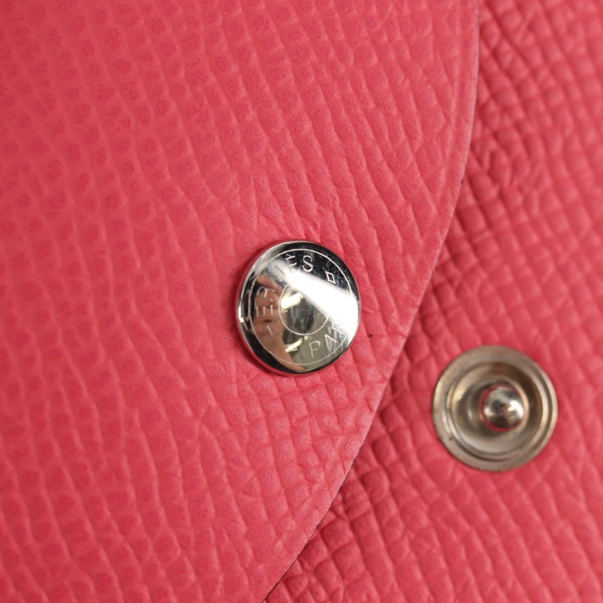 HERMES Calvi Duo Coin Purse Leather Pink Silver Auth BA8242M
