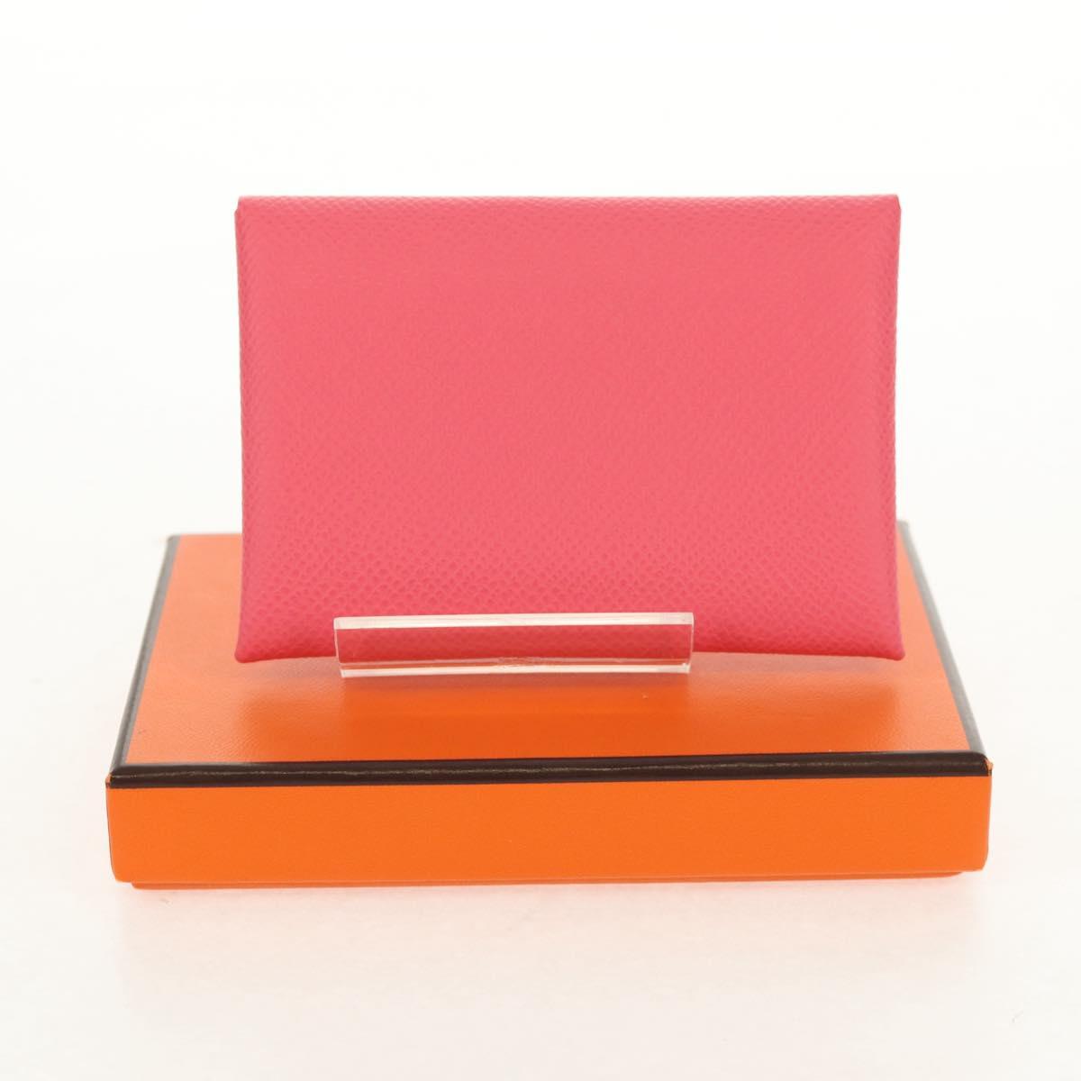 HERMES Calvi Duo Coin Purse Leather Pink Silver Auth BA8242M