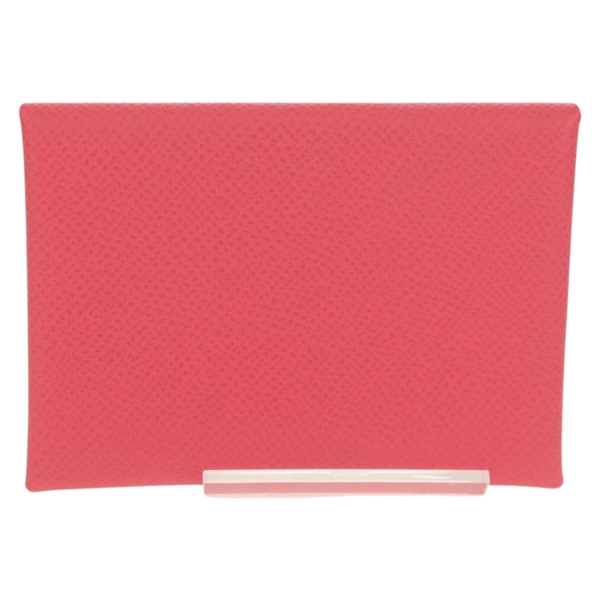 HERMES Calvi Duo Coin Purse Leather Pink Silver Auth BA8242M