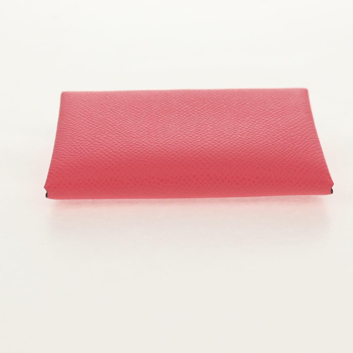 HERMES Calvi Duo Coin Purse Leather Pink Silver Auth BA8242M