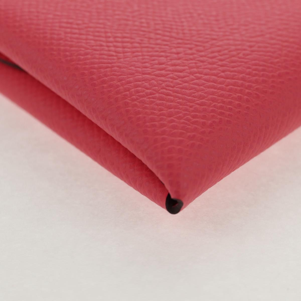 HERMES Calvi Duo Coin Purse Leather Pink Silver Auth BA8242M