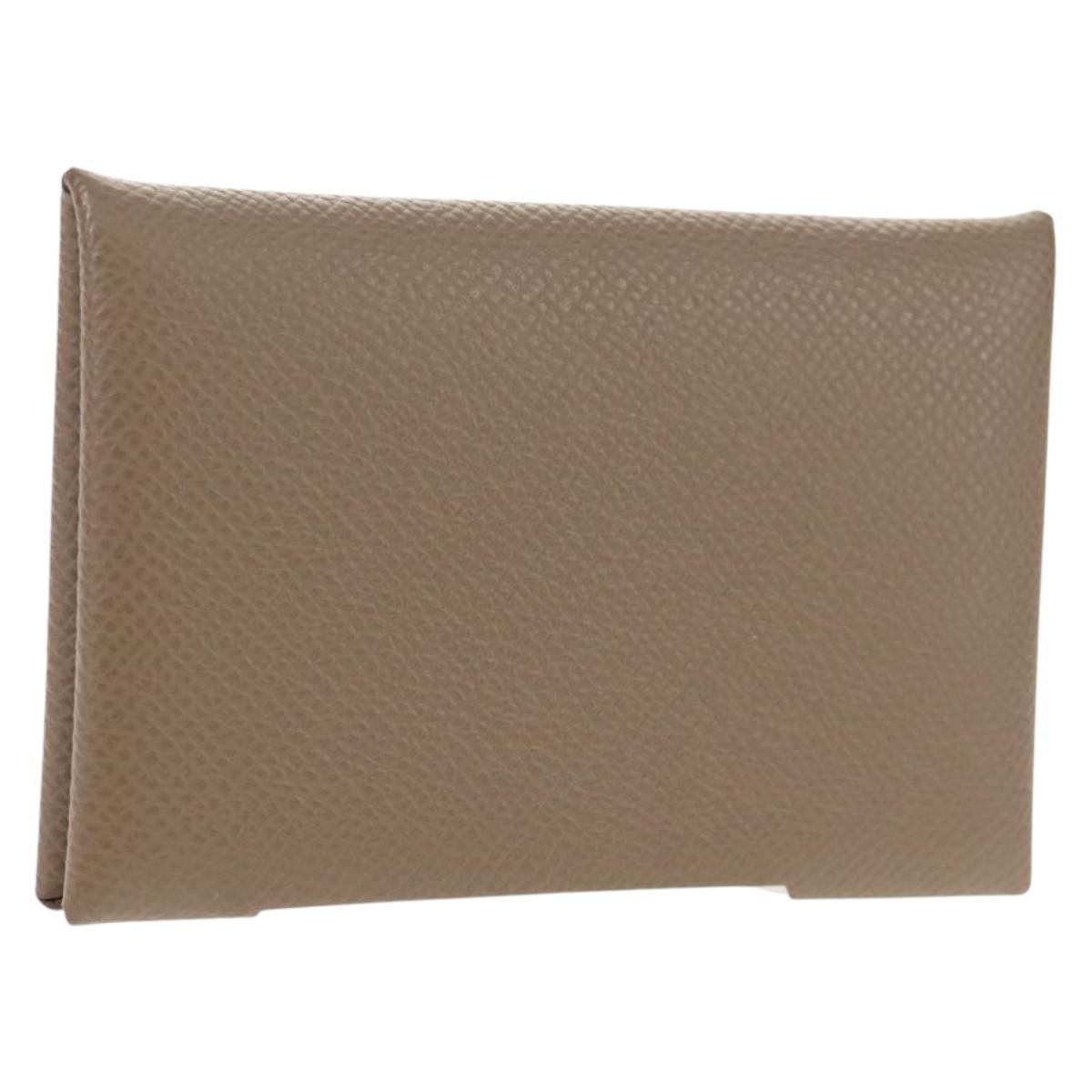 HERMES Calvi Coin Purse Leather Beige Silver Auth BA8243M