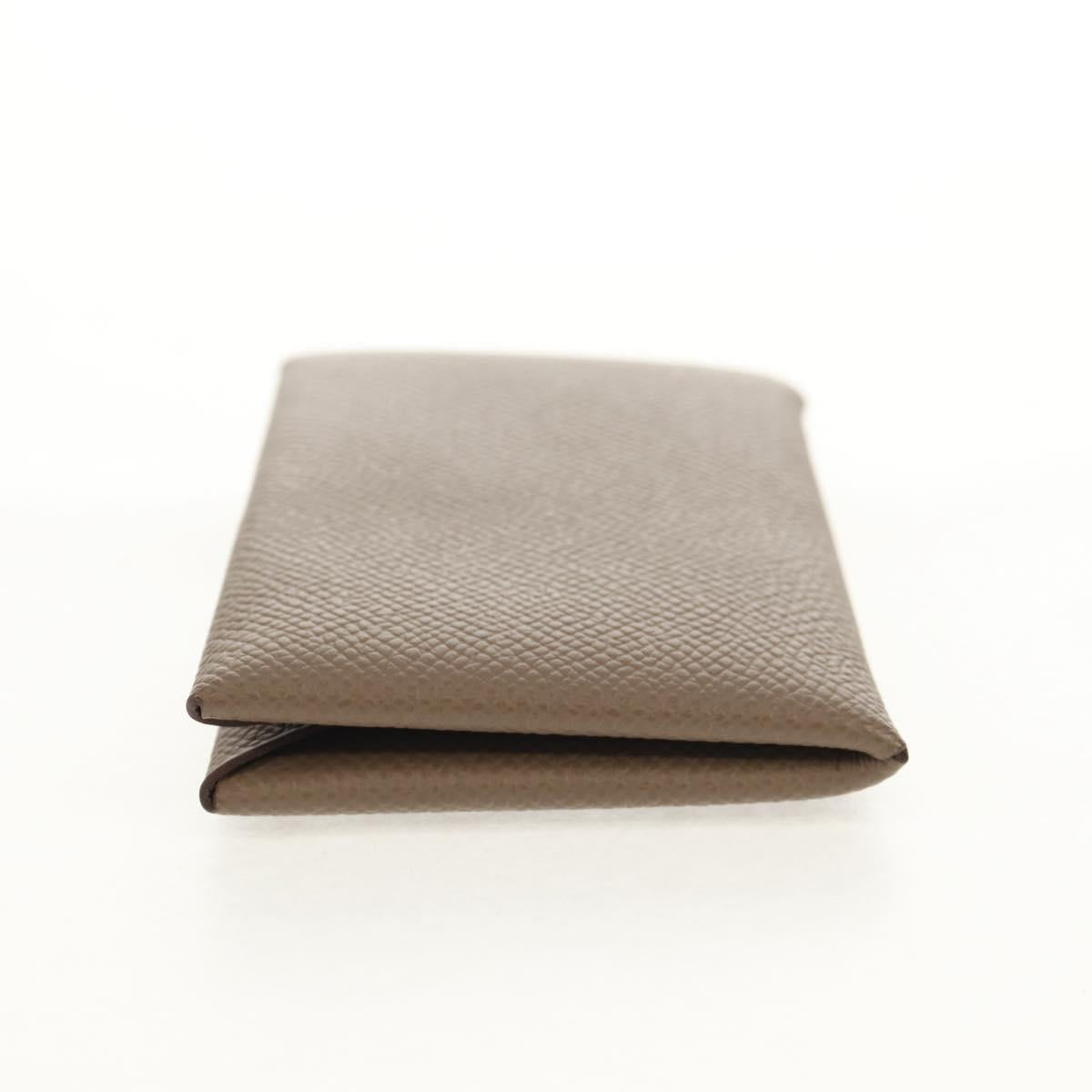 HERMES Calvi Coin Purse Leather Beige Silver Auth BA8243M