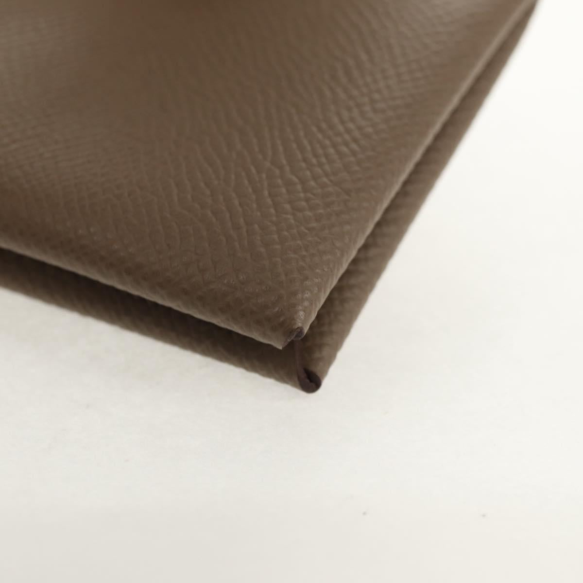 HERMES Calvi Coin Purse Leather Beige Silver Auth BA8243M