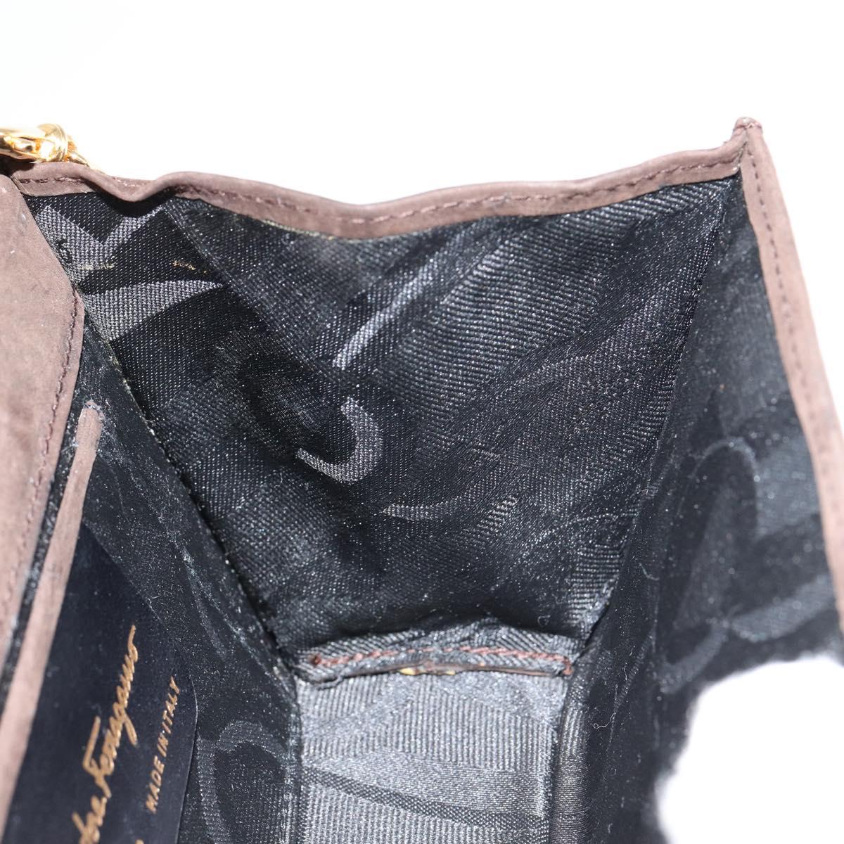 Salvatore Ferragamo Vala Chain Shoulder Bag Suede Brown Gold Auth BA8244