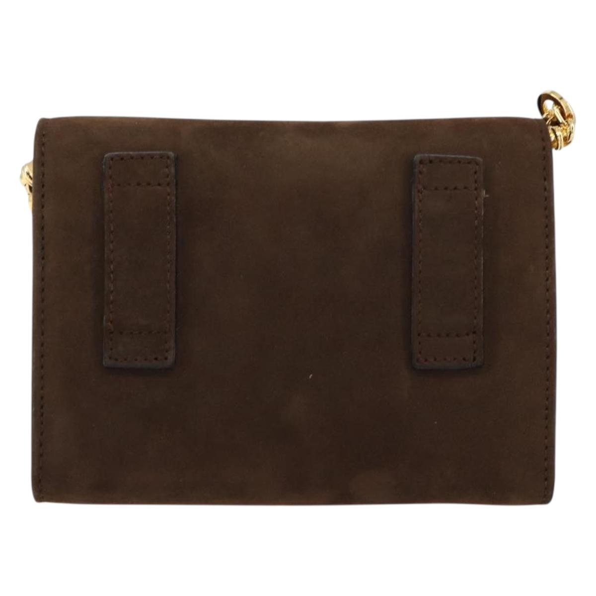 Salvatore Ferragamo Vala Chain Shoulder Bag Suede Brown Gold Auth BA8244