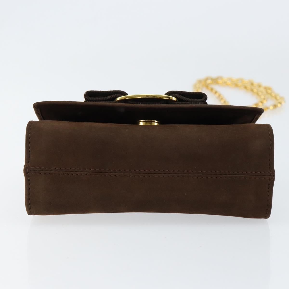 Salvatore Ferragamo Vala Chain Shoulder Bag Suede Brown Gold Auth BA8244