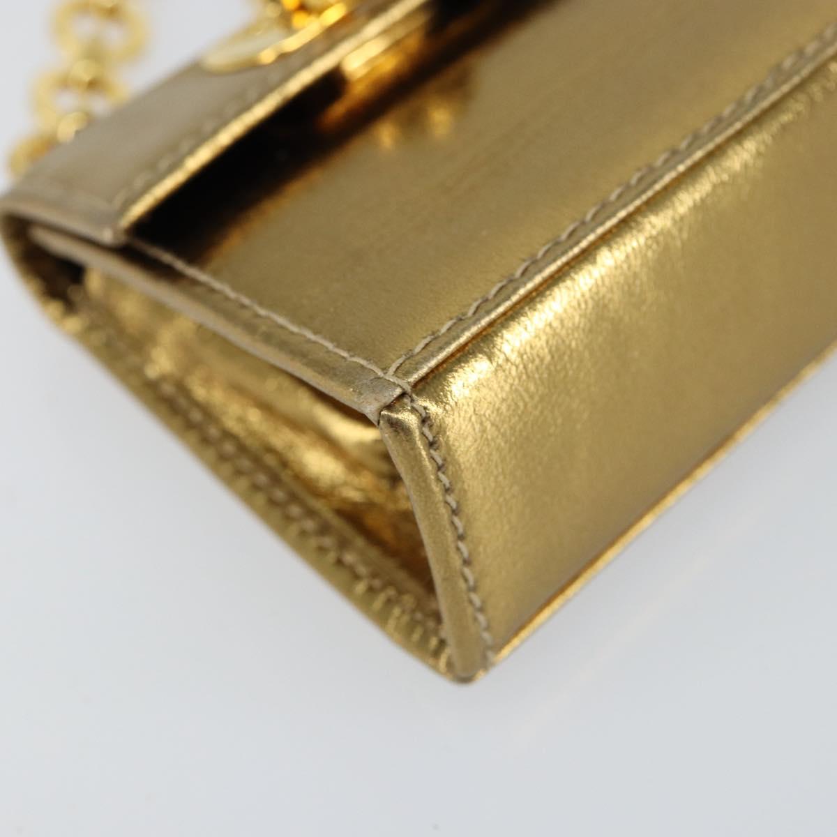 Salvatore Ferragamo Gancini Micro Chain Shoulder Bag Leather Gold Auth BA8245