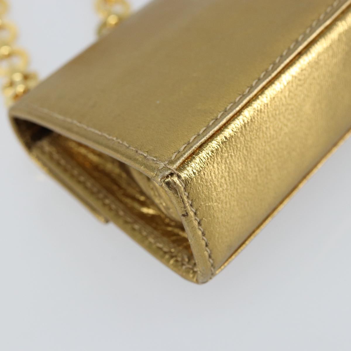 Salvatore Ferragamo Gancini Micro Chain Shoulder Bag Leather Gold Auth BA8245