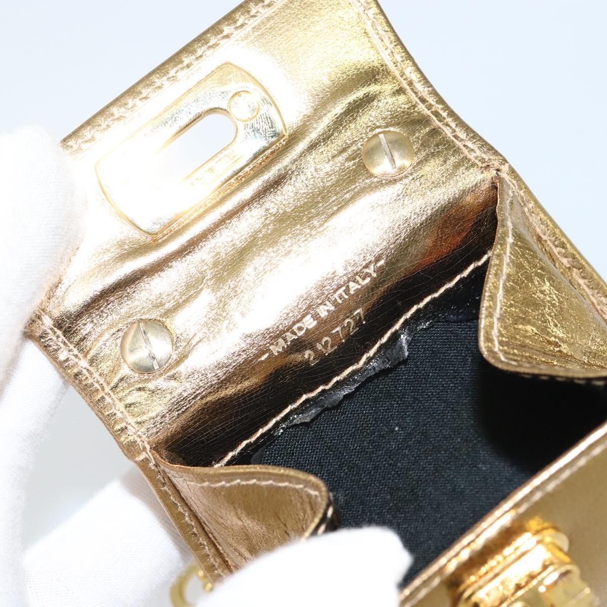 Salvatore Ferragamo Gancini Micro Chain Shoulder Bag Leather Gold Auth BA8245