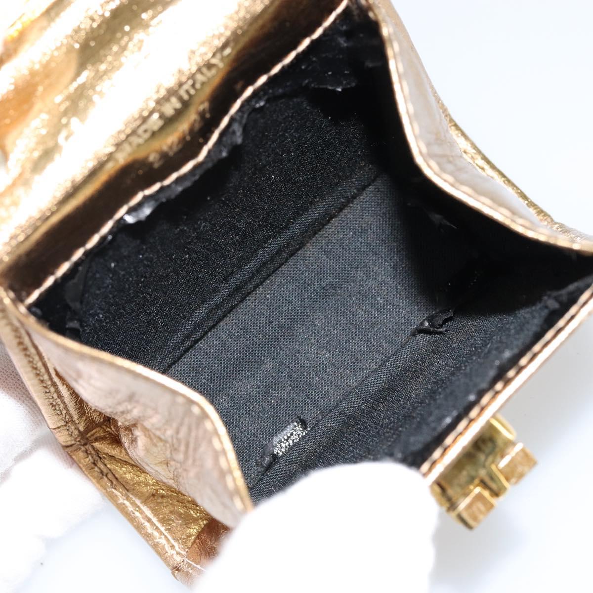 Salvatore Ferragamo Gancini Micro Chain Shoulder Bag Leather Gold Auth BA8245