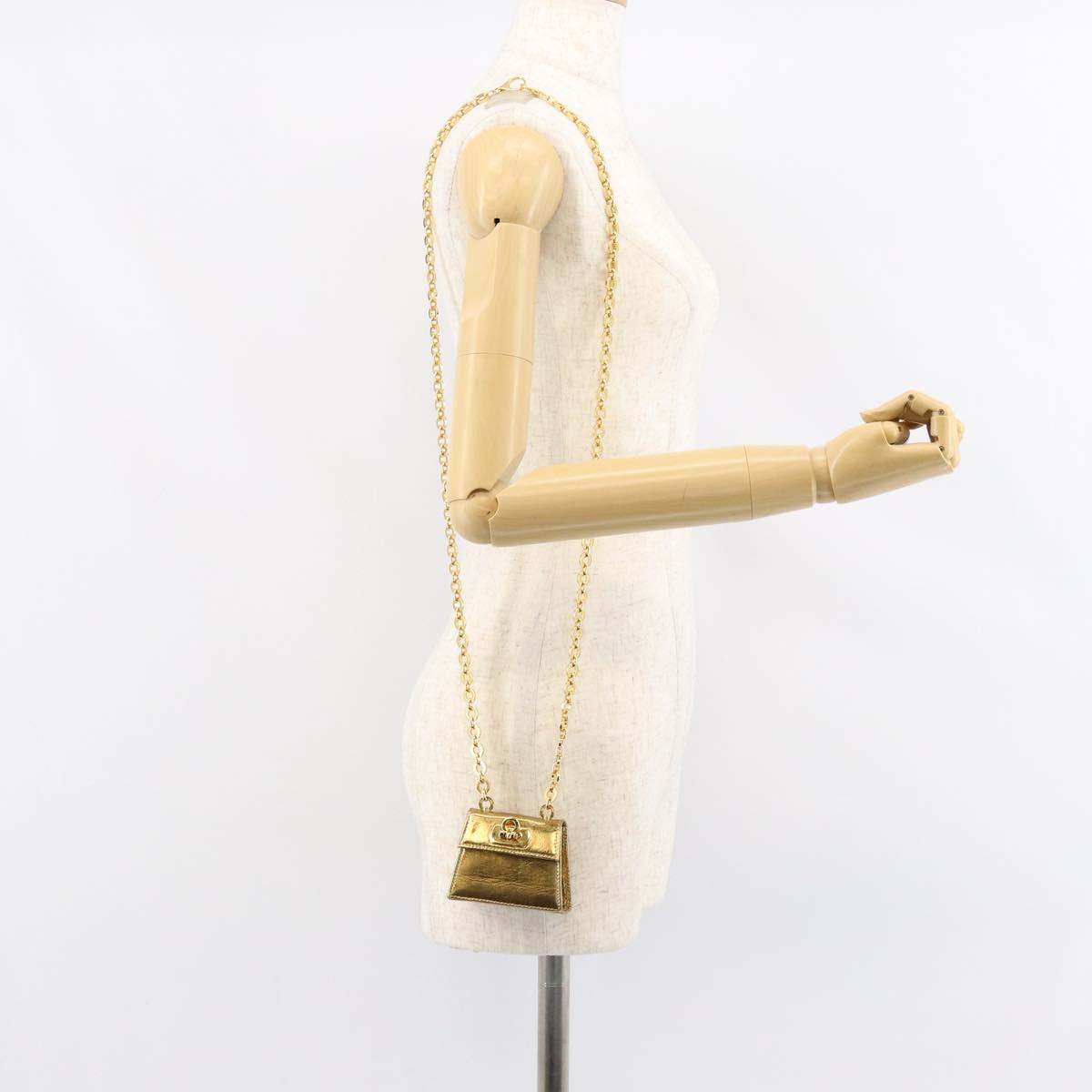 Salvatore Ferragamo Gancini Micro Chain Shoulder Bag Leather Gold Auth BA8245