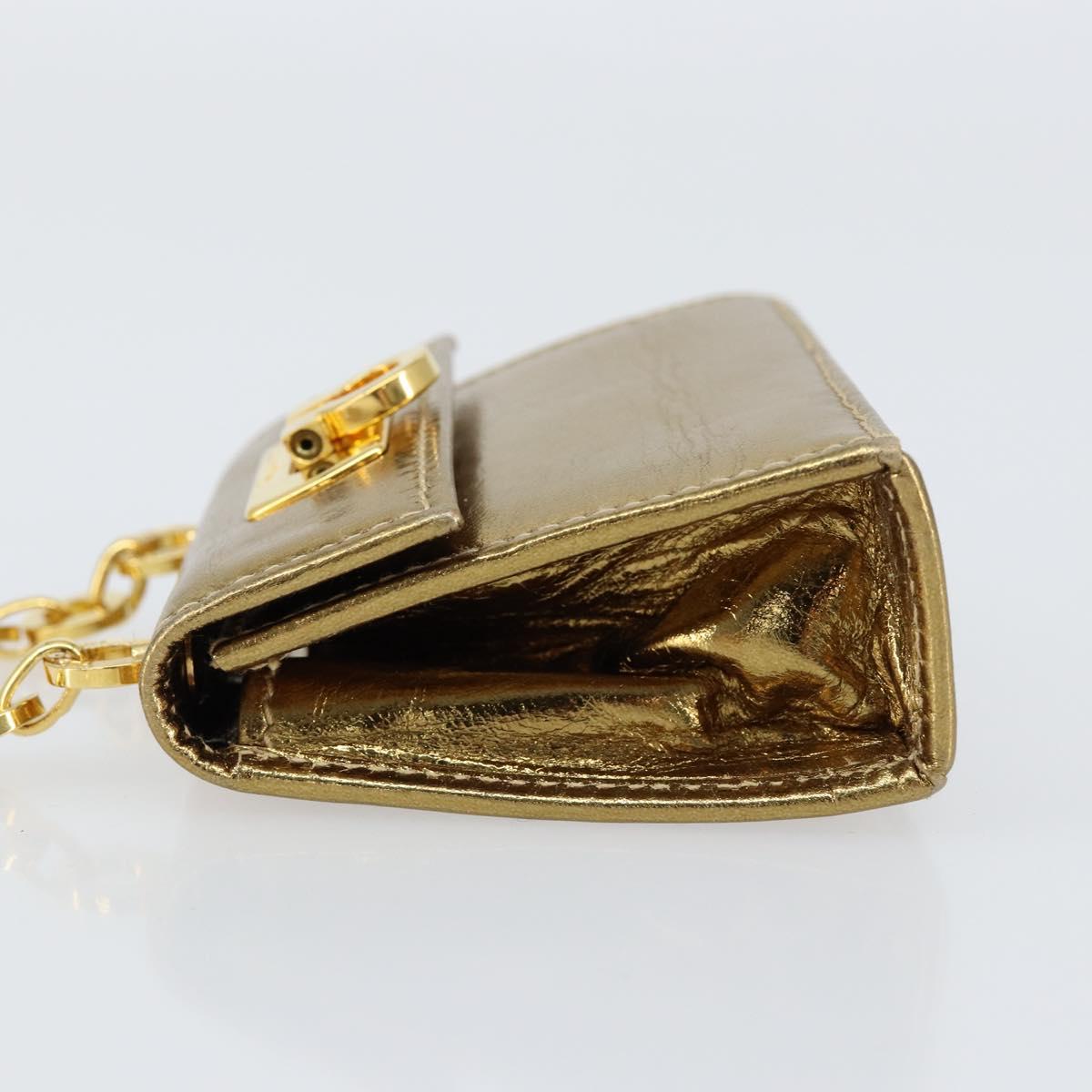 Salvatore Ferragamo Gancini Micro Chain Shoulder Bag Leather Gold Auth BA8245