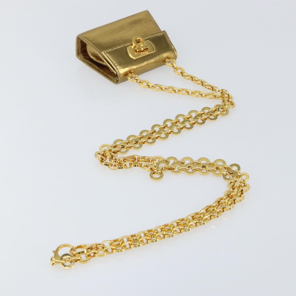 Salvatore Ferragamo Gancini Micro Chain Shoulder Bag Leather Gold Auth BA8245