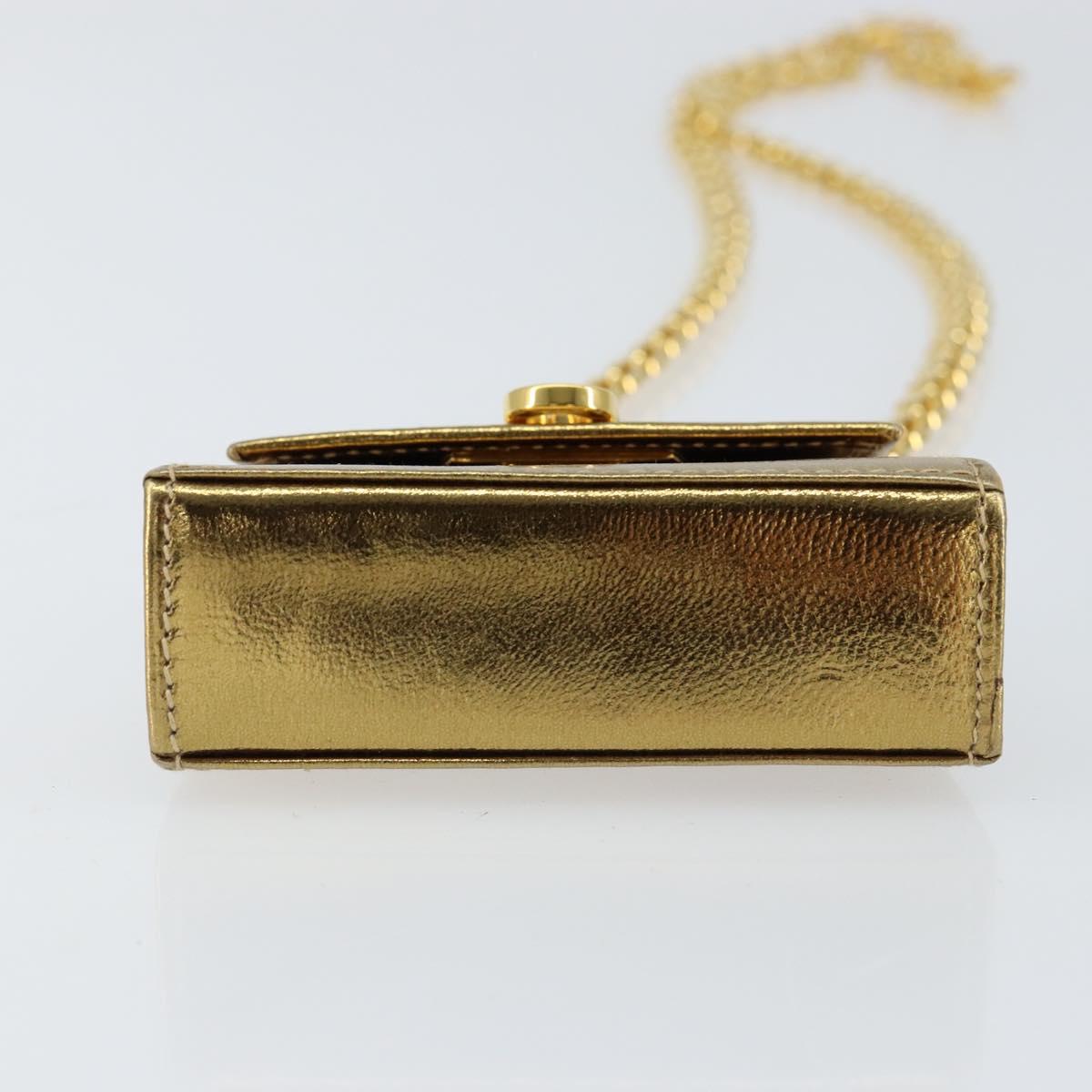 Salvatore Ferragamo Gancini Micro Chain Shoulder Bag Leather Gold Auth BA8245