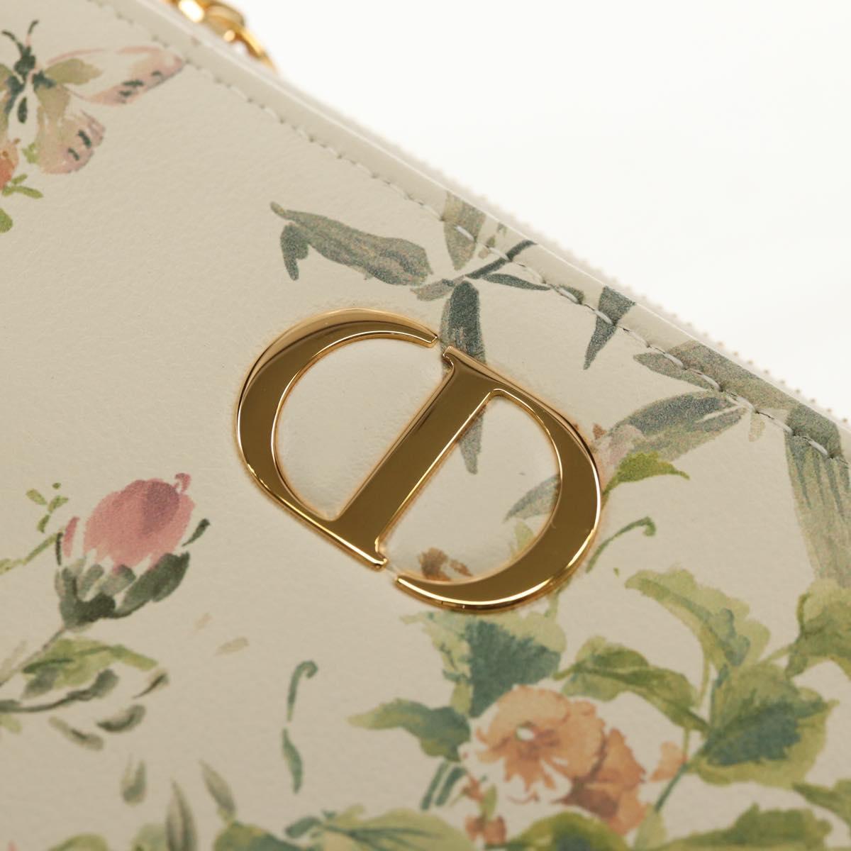 Christian Dior Caro Dahlia Bifold Wallet Leather White Gold Auth BA8247M