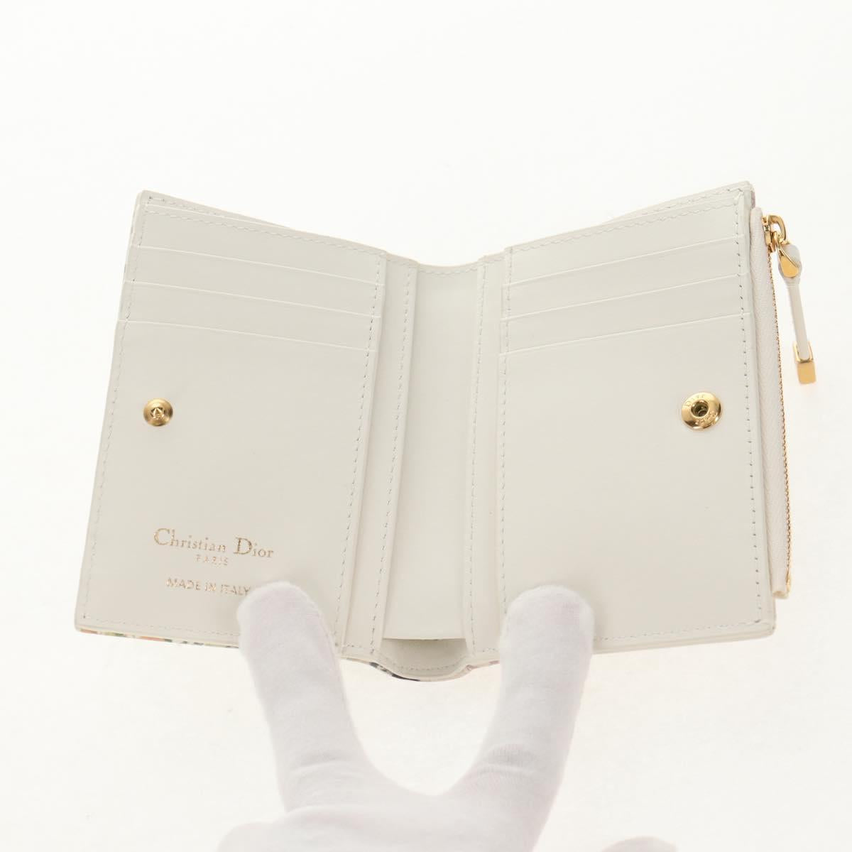 Christian Dior Caro Dahlia Bifold Wallet Leather White Gold Auth BA8247M