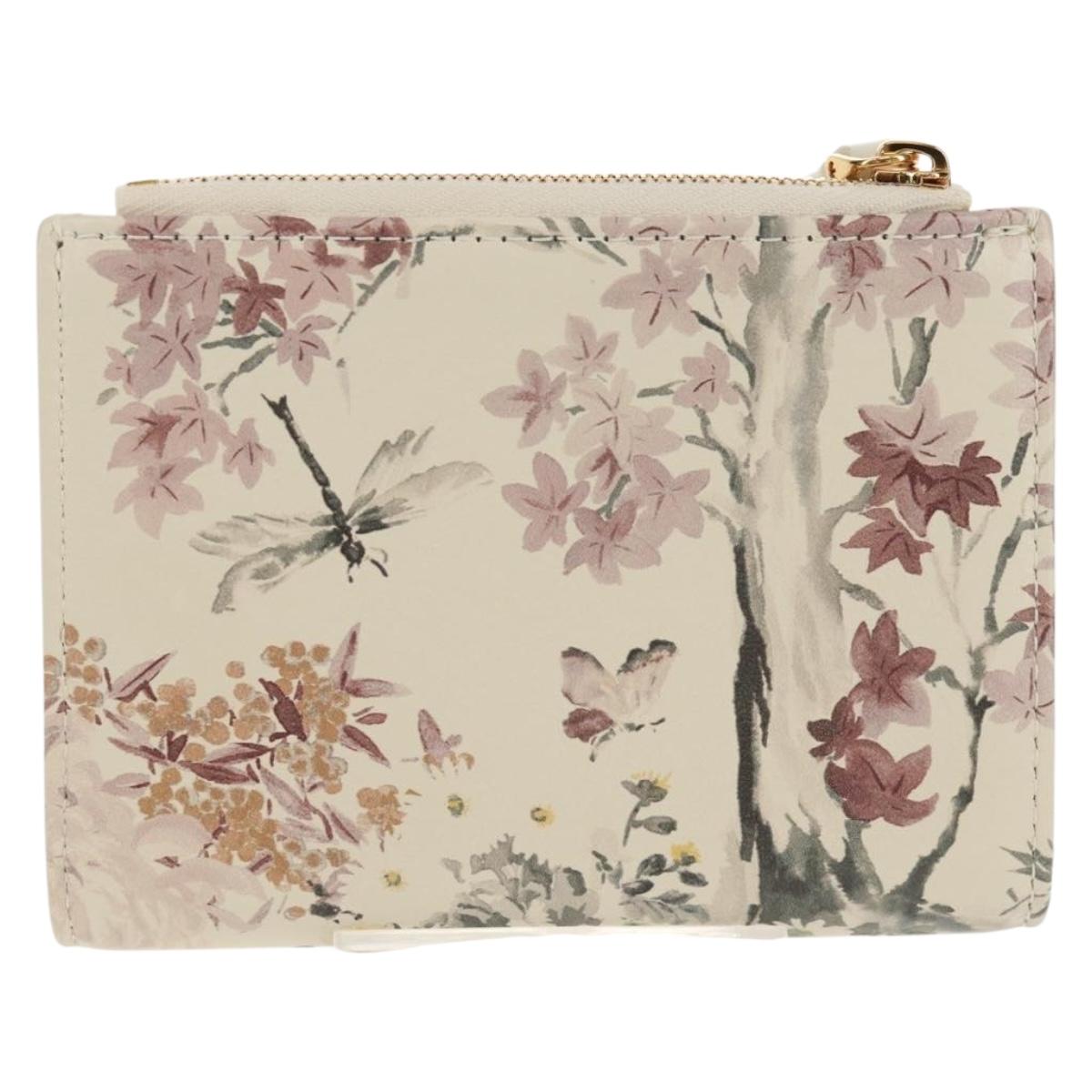 Christian Dior Caro Dahlia Bifold Wallet Leather White Gold Auth BA8247M