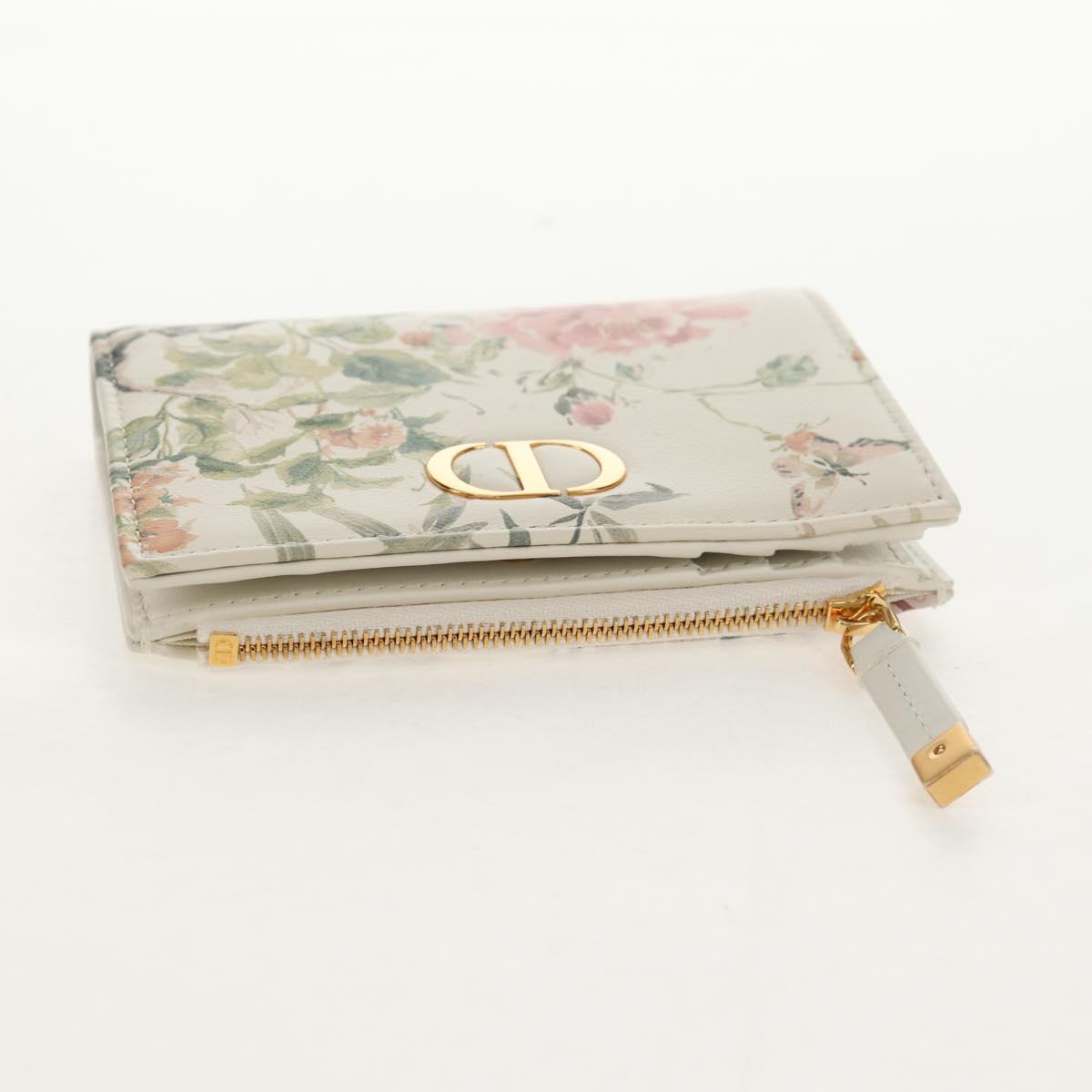 Christian Dior Caro Dahlia Bifold Wallet Leather White Gold Auth BA8247M