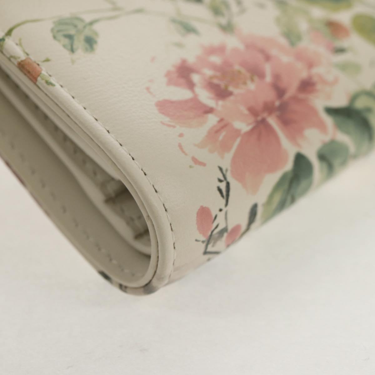 Christian Dior Caro Dahlia Bifold Wallet Leather White Gold Auth BA8247M